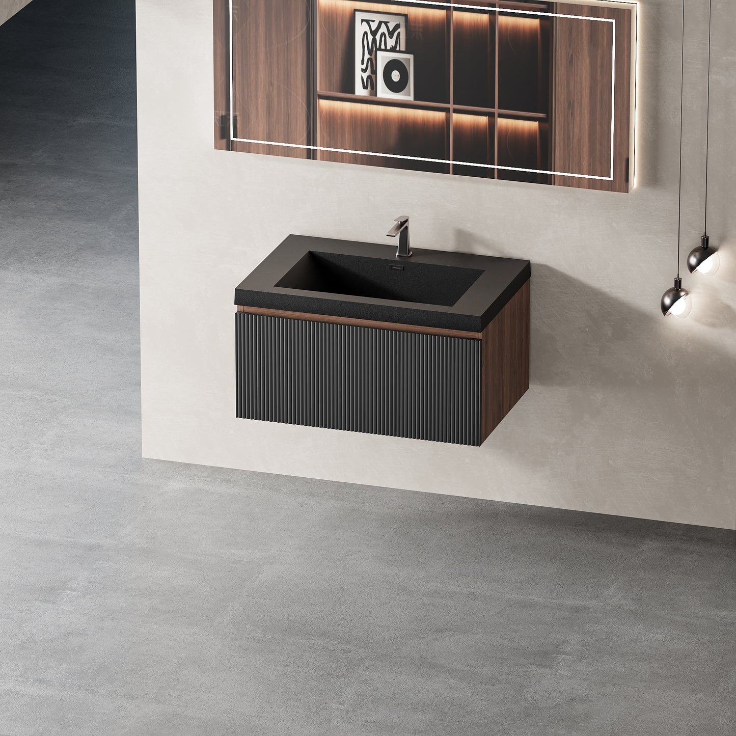 30" Liner - Floating Bathroom Vanity Smoked Walnut & lnk Black