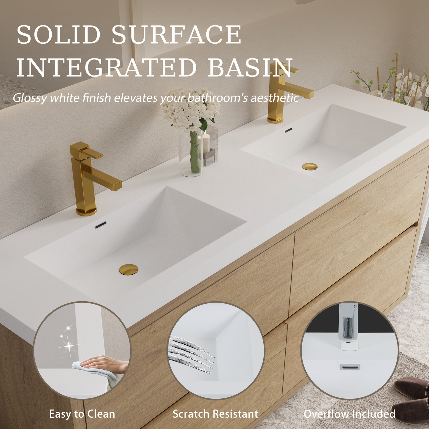 72" Aurelia - Freestanding Bathroom Vanity Natural Oak