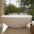 65" Freestanding Solid Surface Bathtub, Luxury Stone Resin Soaking Tub, Overflow & Drain, Glossy White