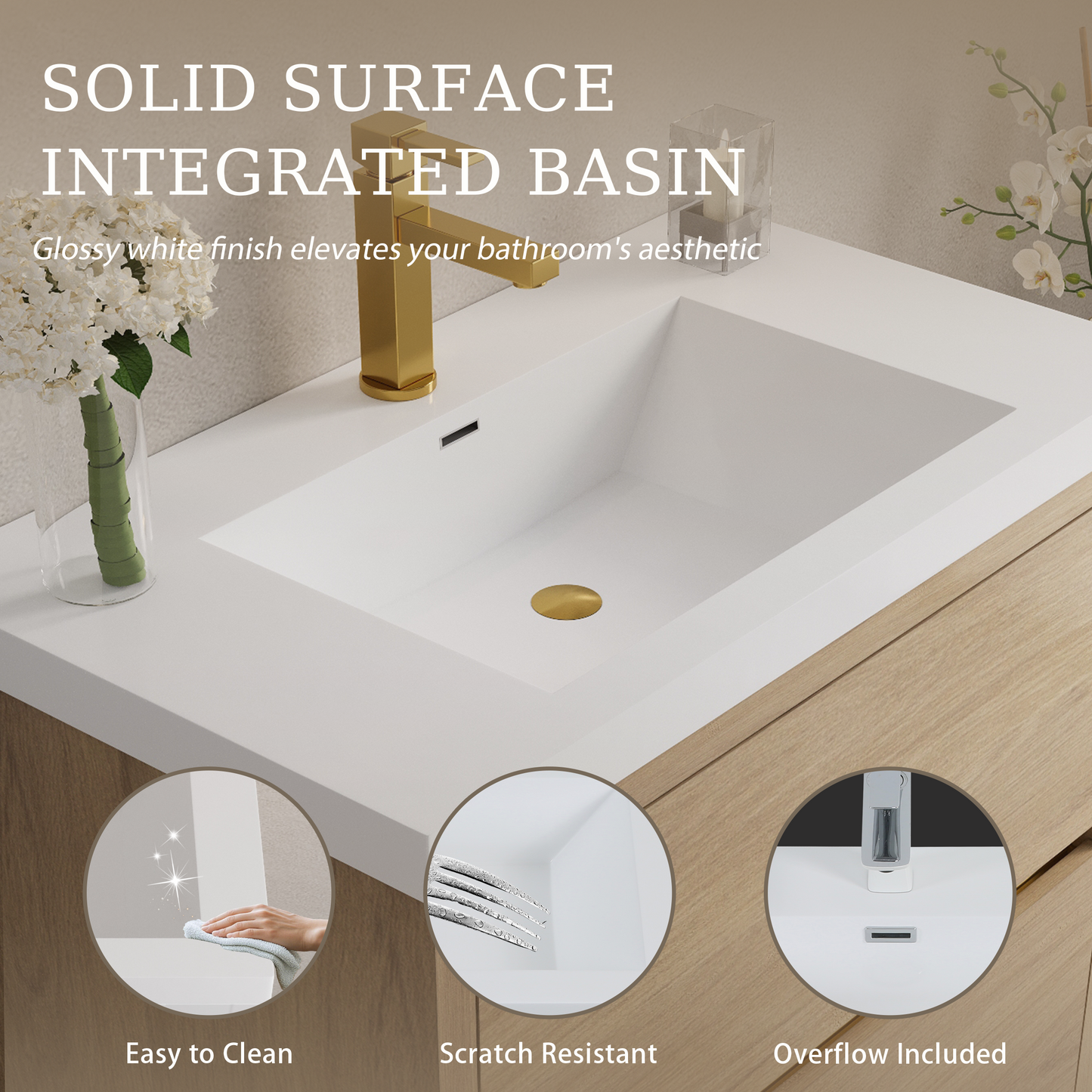 36" Aurelia - Floating Bathroom Vanity Natural Oak
