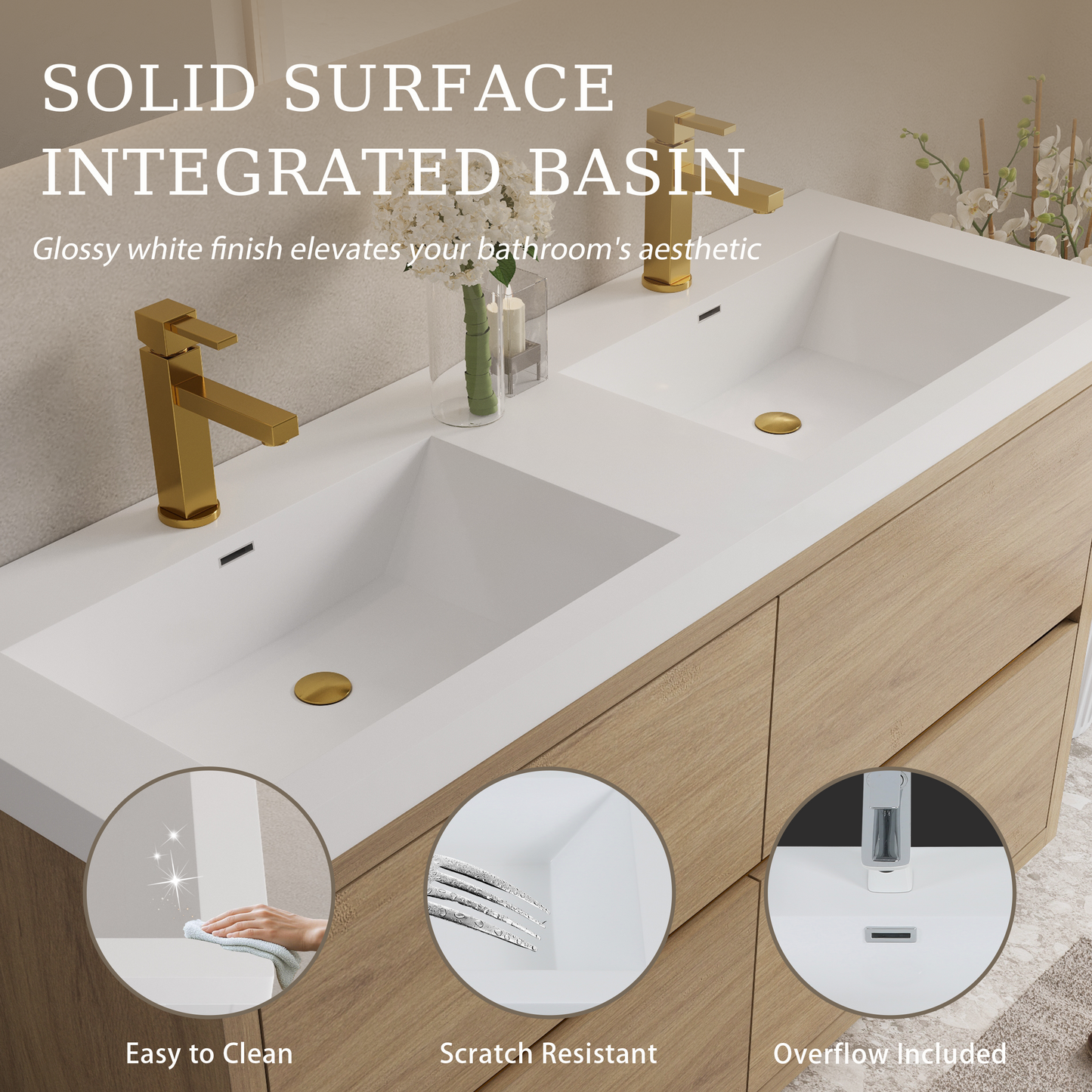 60" Aurelia - Freestanding Bathroom Vanity Natural Oak