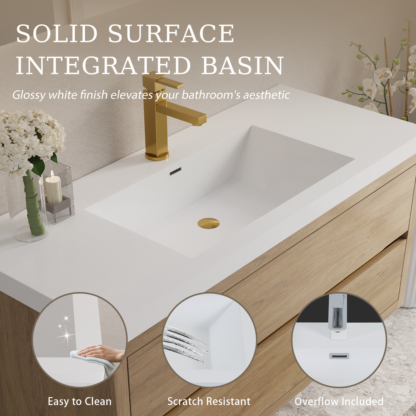 48" Aurelia - Floating Bathroom Vanity Natural Oak