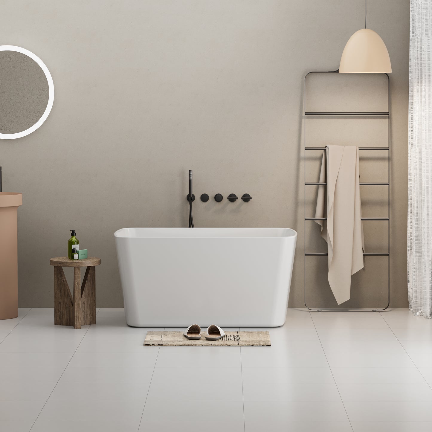 49" Acrylic Freestanding Japanese Soaking Bathtub, Glossy White/Black