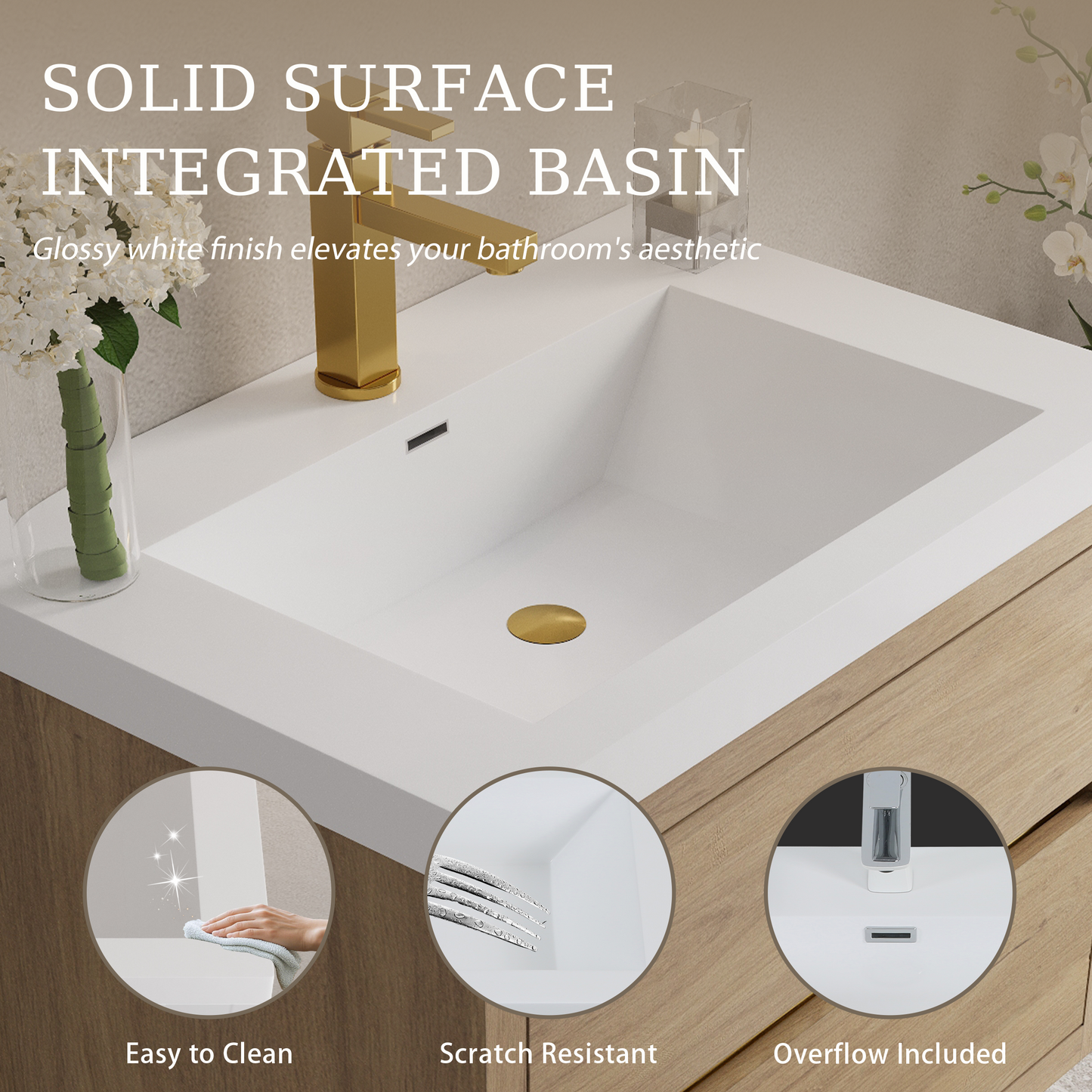30" Aurelia - Floating Bathroom Vanity Natural Oak