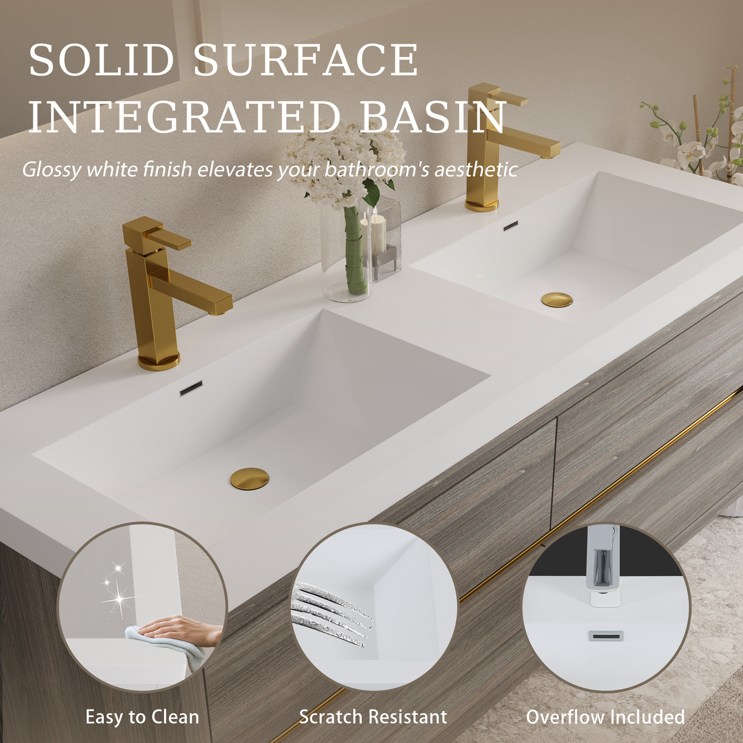 60" Aurelia - Floating Bathroom Vanity Ash Grey