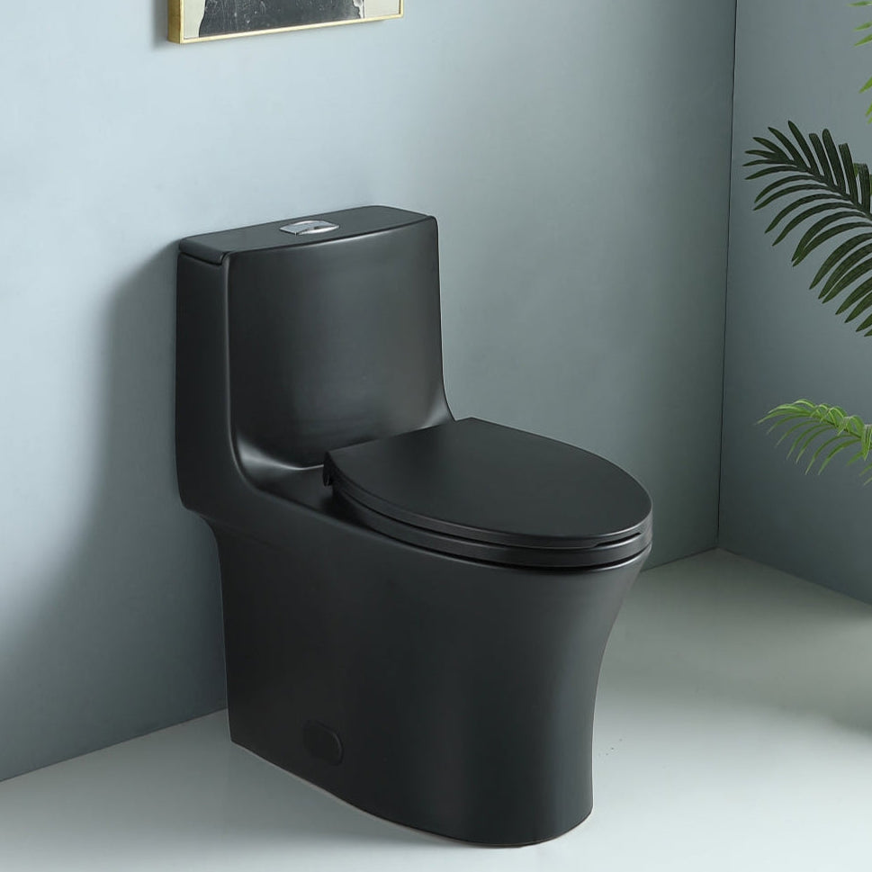 One-Piece Ceramic Toilet, Dual-Flush 1.1/1.6 GPF, Adjustable 0.8/1.28, Elongated Comfort Height, Soft-Close, Matte Black