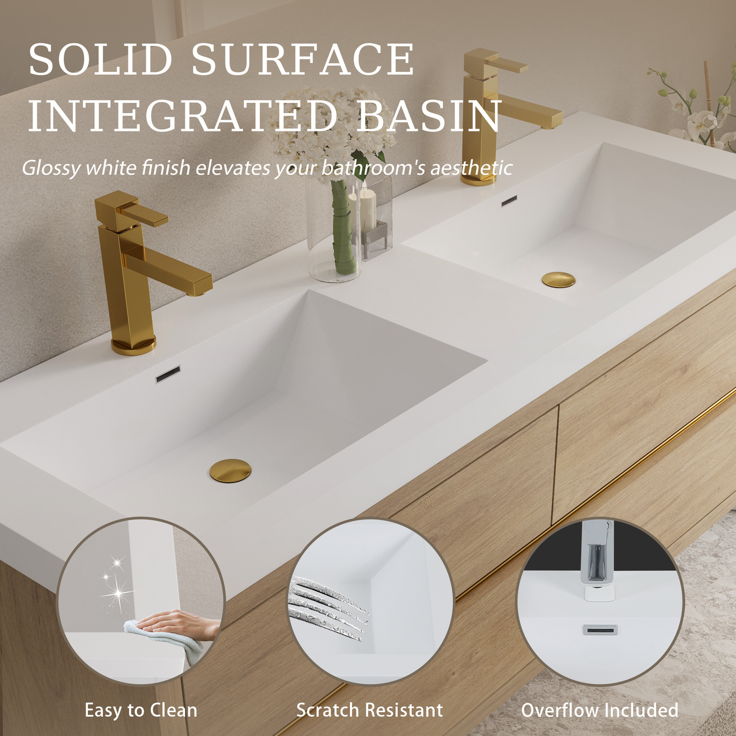 60" Aurelia - Floating Bathroom Vanity Natural Oak