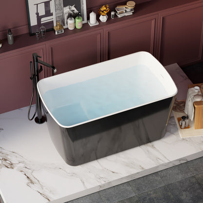 49" Acrylic Freestanding Japanese Soaking Tub, Glossy Black
