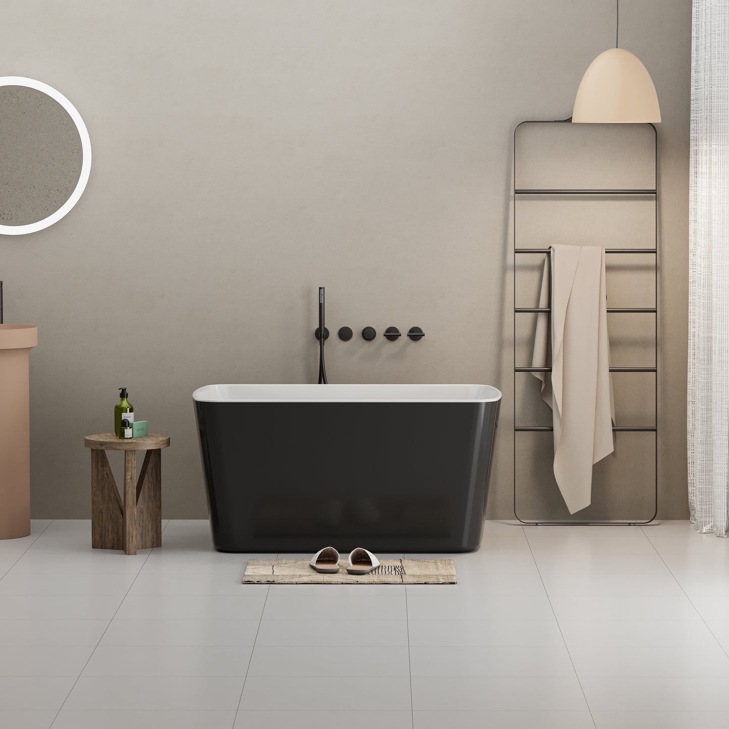 49" Acrylic Freestanding Japanese Soaking Bathtub, Glossy White/Black