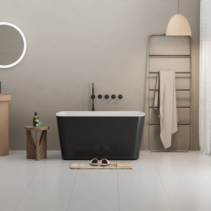 49" Acrylic Freestanding Japanese Soaking Bathtub, Glossy White/Black