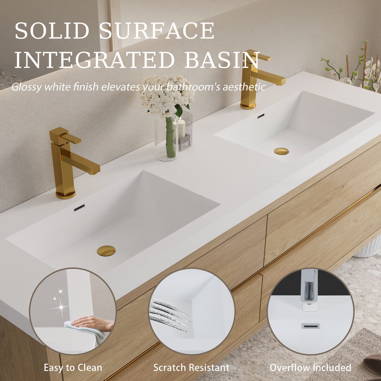 72" Aurelia - Floating Bathroom Vanity Natural Oak