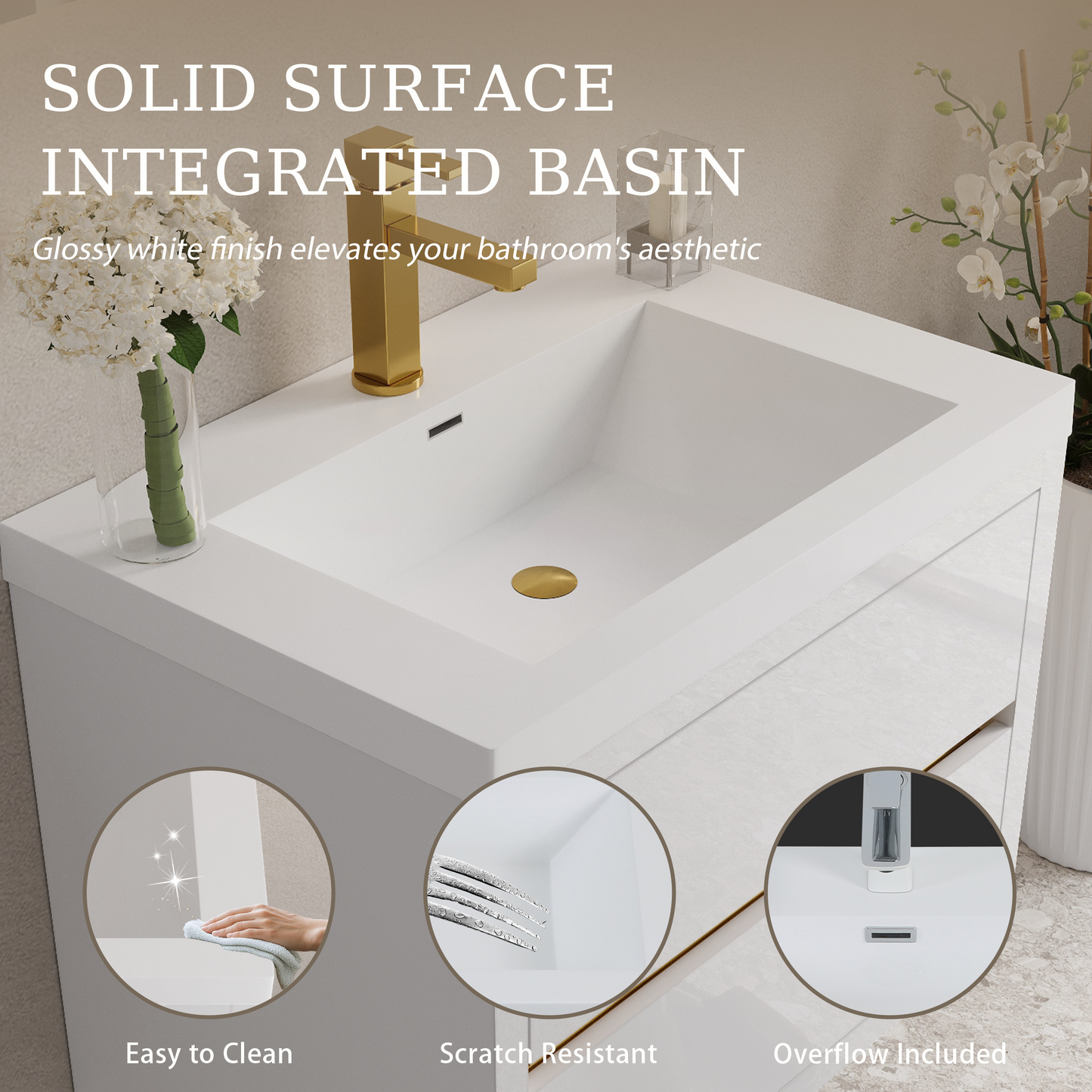 30" Aurelia - Floating Bathroom Vanity Glossy White