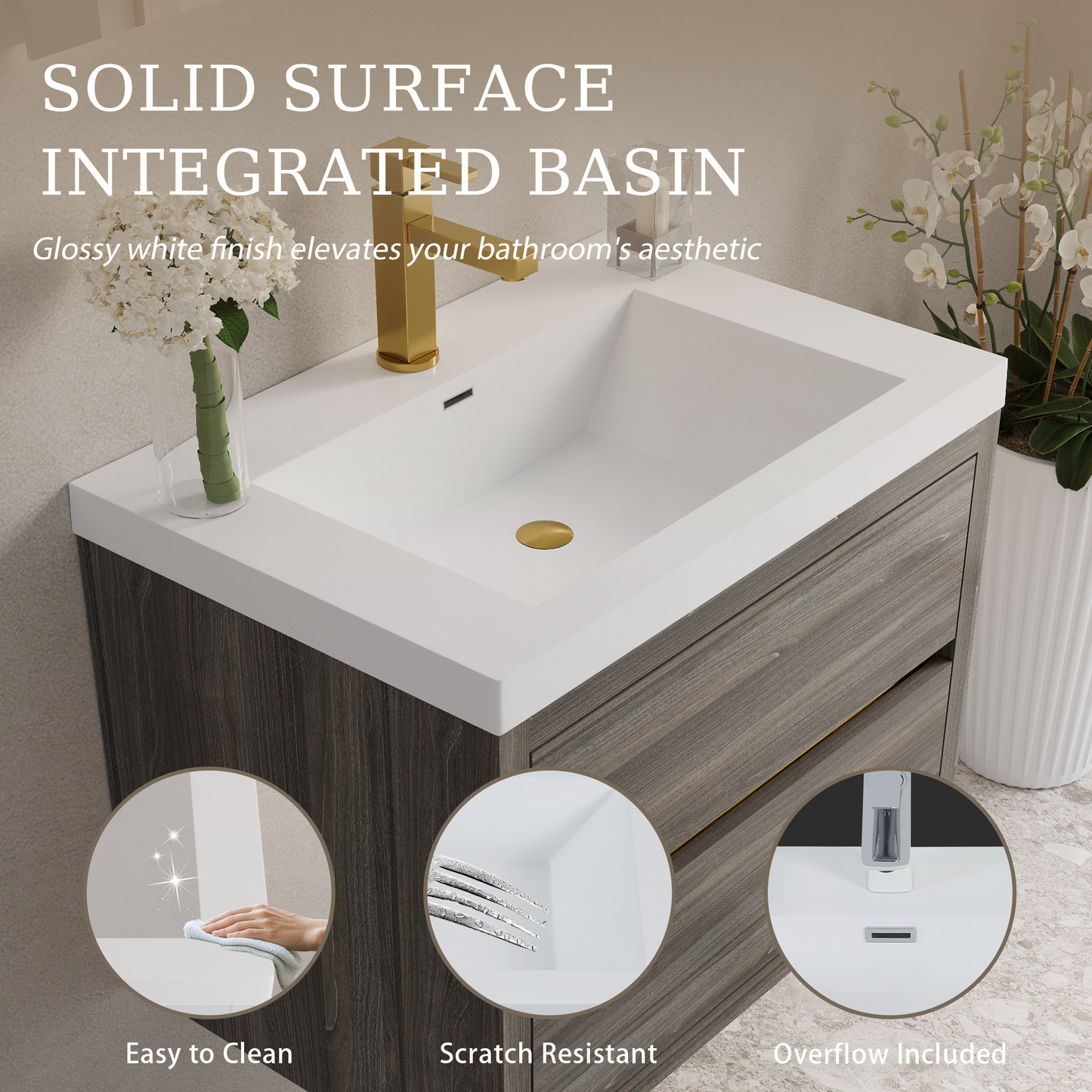 30" Aurelia - Floating Bathroom Vanity Ash Grey