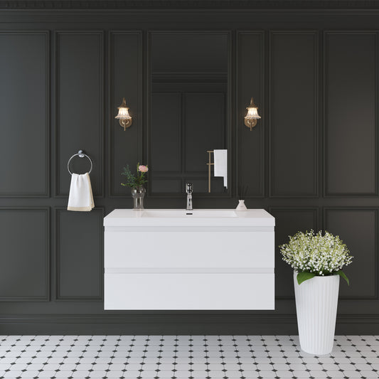 42" Angela - Floating Bathroom Vanity Glossy White