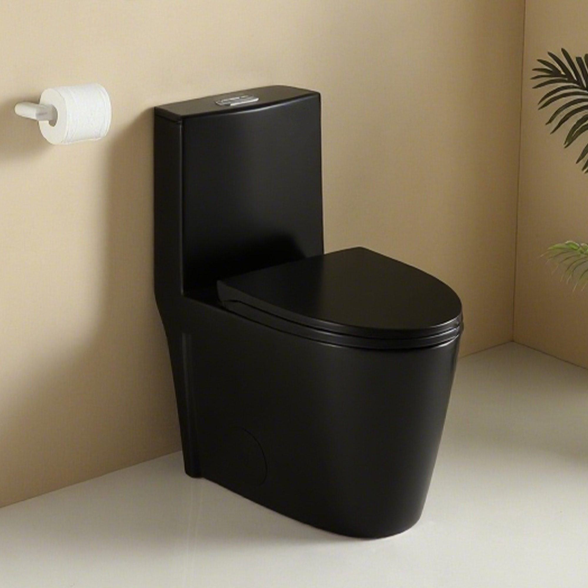 One-Piece Ceramic Toilet, Dual-Flush 1.1/1.6 GPF, Adjustable 0.8/1.28 GPF, Comfort Height Elongated, Soft-Close, Matte Black