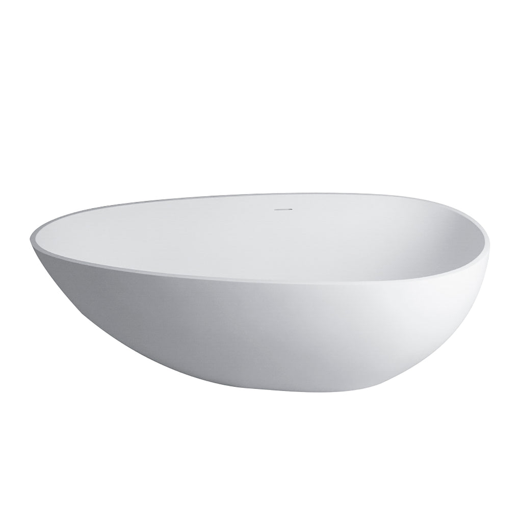 59" Freestanding Solid Surface Bathtub, Luxury Stone Resin Soaking Tub, Overflow & Drain, Matte White