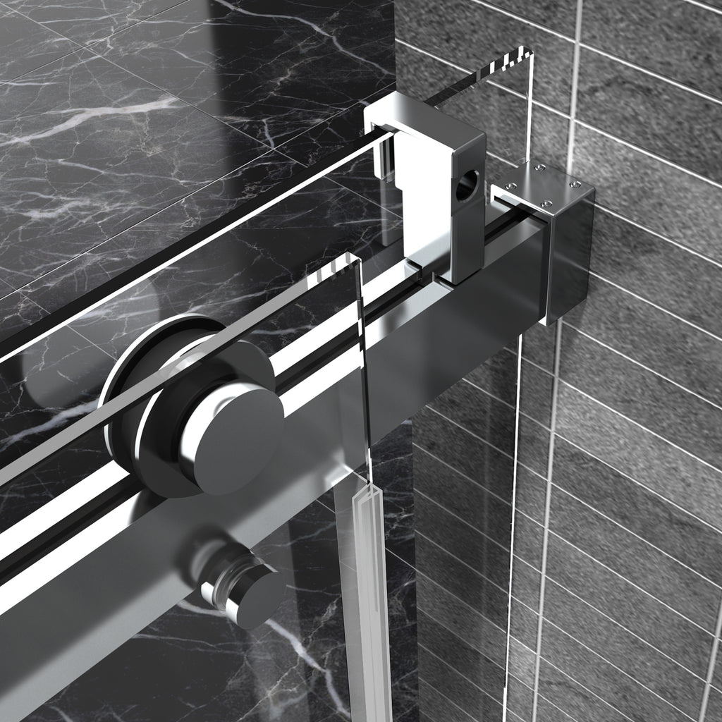 56–60" W x 76" H Frameless Soft-Close Sliding Shower Door, 1/4" Tempered Glass, Chrome