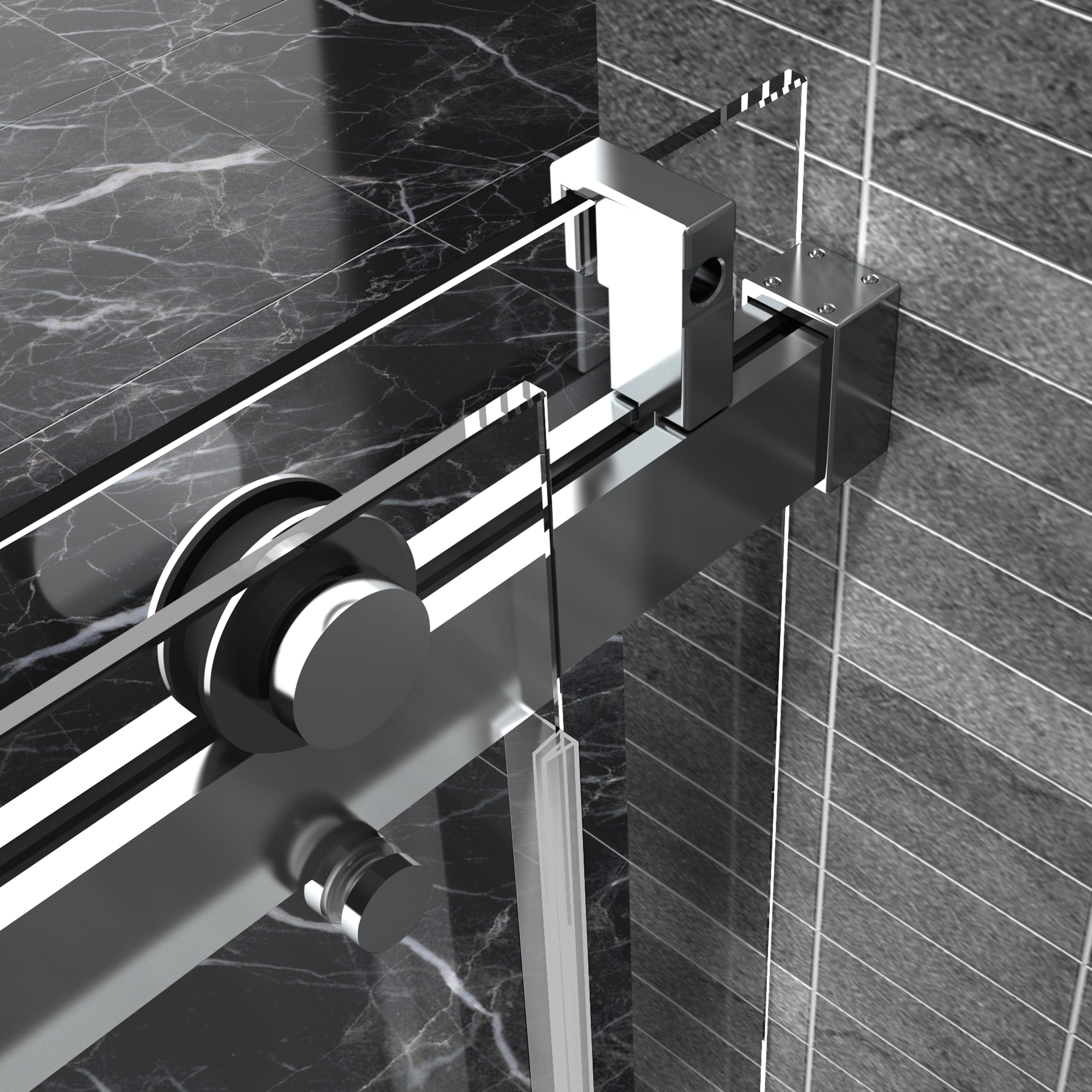 56–60" W x 76" H Frameless Soft-Close Sliding Shower Door, 1/4" Tempered Glass, Chrome