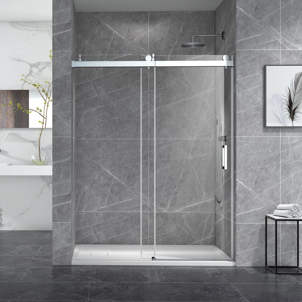 56–60" W x 76" H Frameless Soft-Close Sliding Shower Door, 1/4" Tempered Glass, Chrome