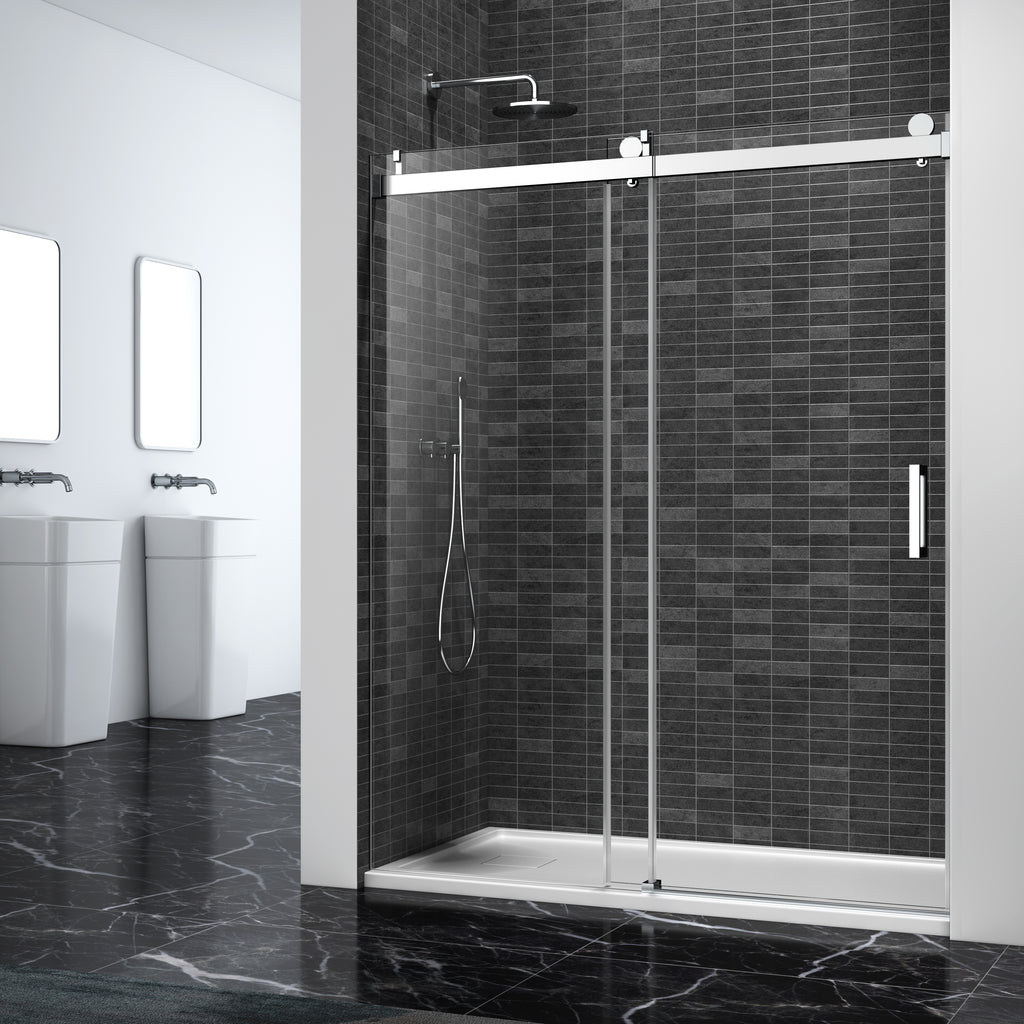 56–60" W x 76" H Frameless Soft-Close Sliding Shower Door, 1/4" Tempered Glass, Chrome