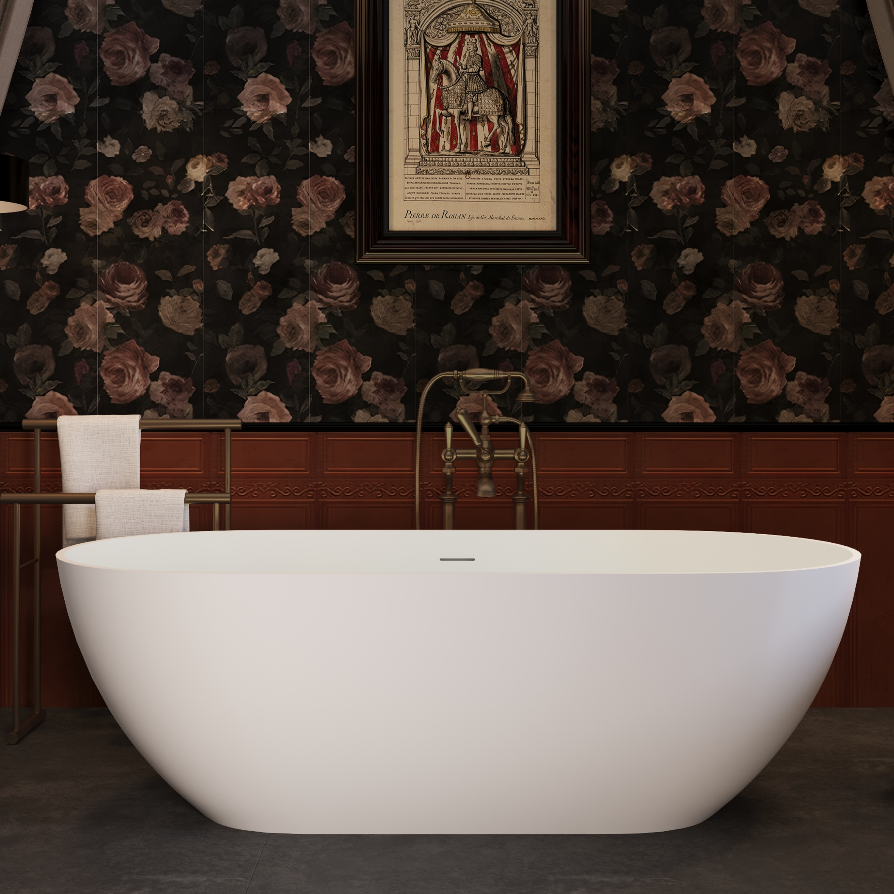59" Freestanding Solid Surface Bathtub, Luxury Stone Resin Soaking Tub, Overflow & Drain, Matte White
