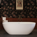 69" Freestanding Solid Surface Bathtub, Luxury Stone Resin Soaking Tub, Overflow & Drain, Matte White