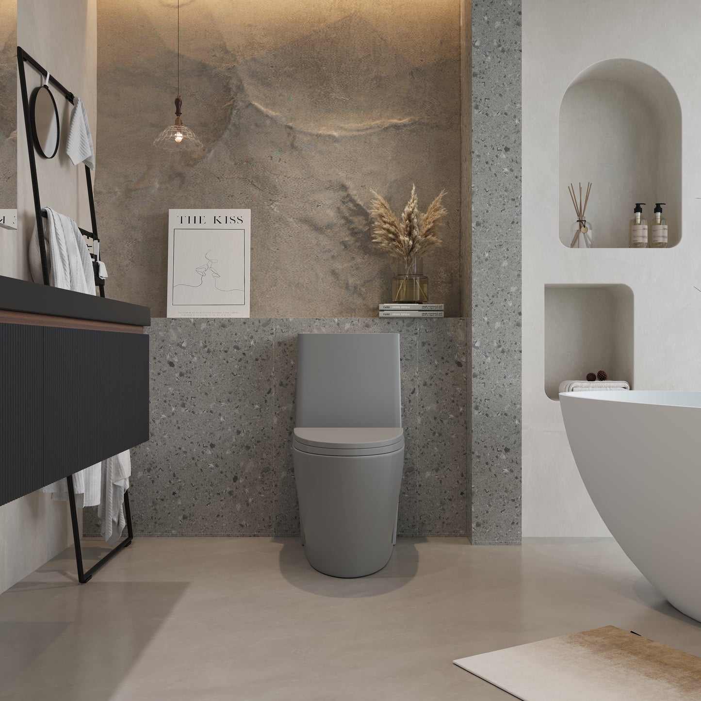 One-Piece Toilet T01, Dual Flush 1.1/1.6 GPF Light  Grey