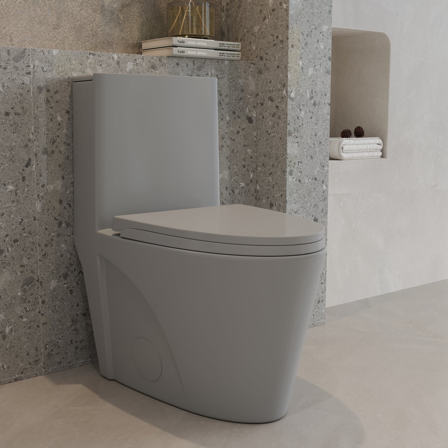 One-Piece Toilet T01, Dual Flush 1.1/1.6 GPF Light  Grey