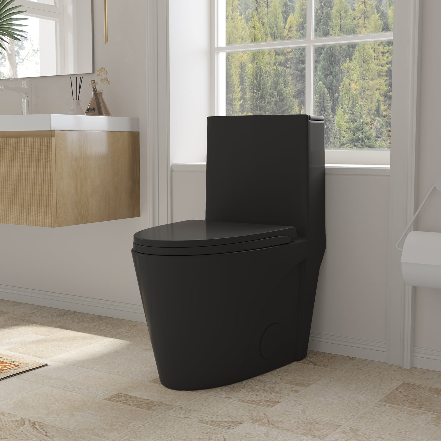 One-Piece Toilet T01, Dual Flush 1.1/1.6 GPF Matte Black