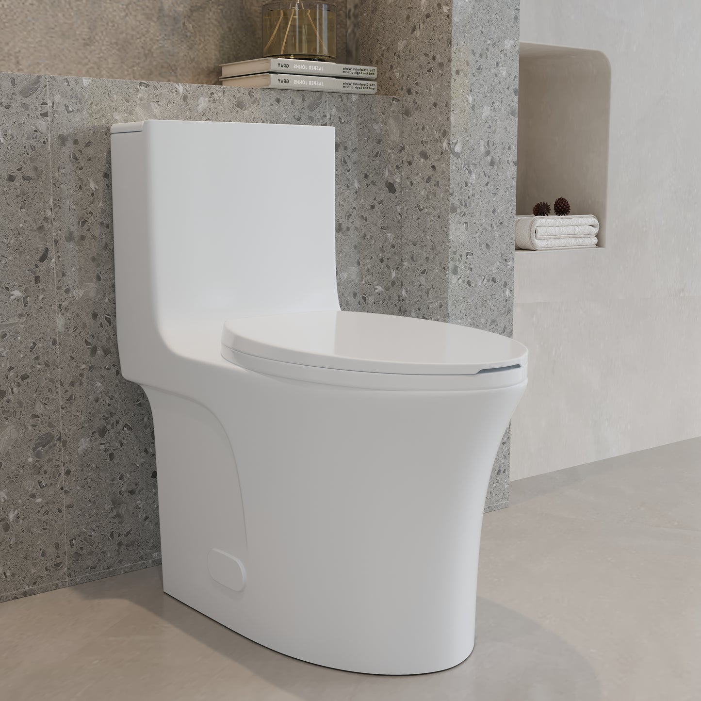 One-Piece Toilet T02, Dual Flush 1.1/1.6 GPF Glossy White