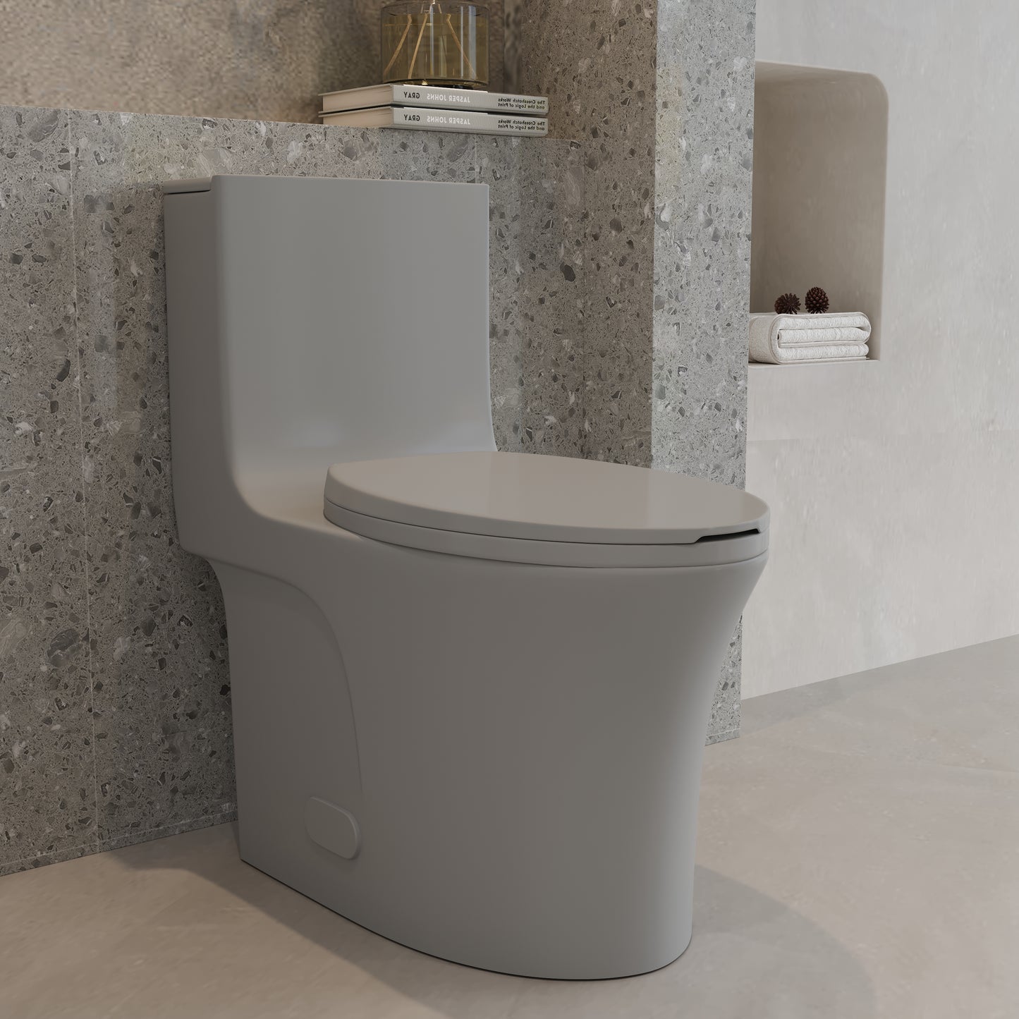 One-Piece Toilet T02, Dual Flush 1.1/1.6 GPF Light Grey