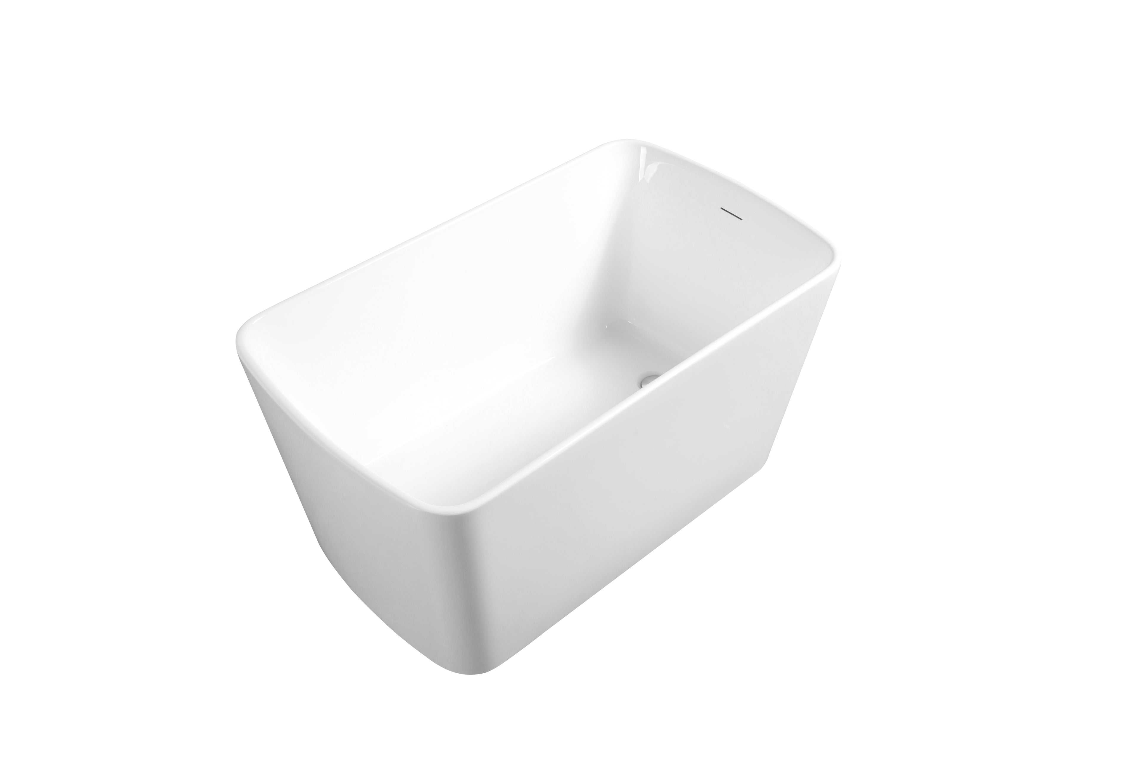 49" Acrylic Freestanding Japanese Soaking Tub, Square Sit-In Design, Chrome Overflow & Quick Drain, Glossy White