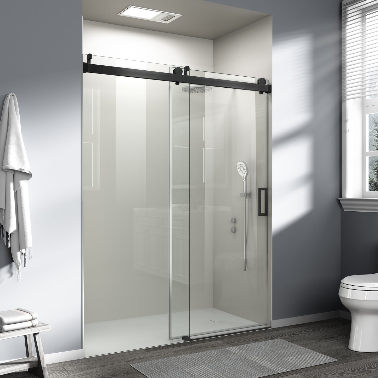 56" – 60" W x 76" H Frameless Soft-Close Single Sliding Shower Door, D01-60