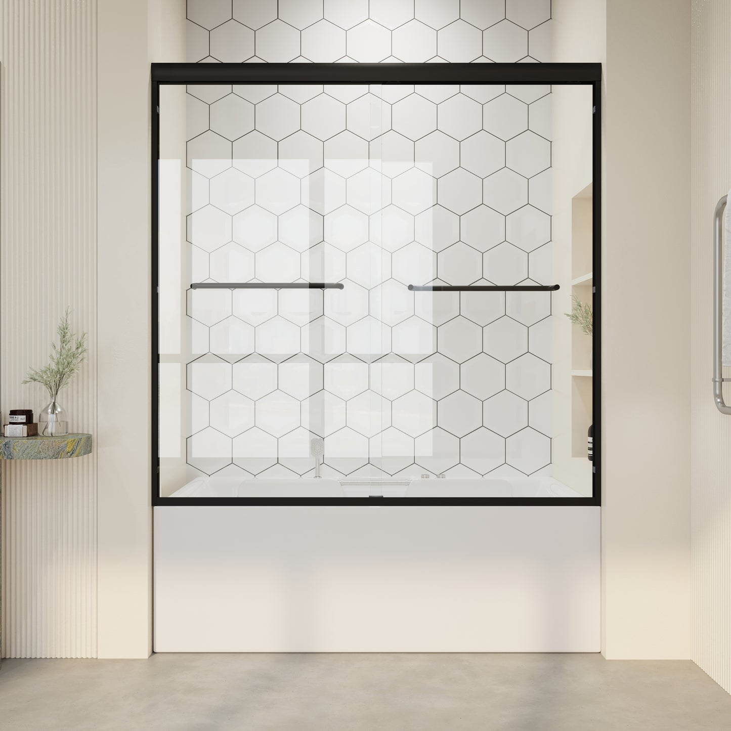 56" - 60" W x 58" H Semi-Frameless Double Sliding Tub Shower Door, D03-T60