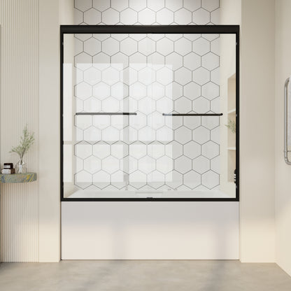 56" - 60" W x 58" H Semi-Frameless Double Sliding Tub Shower Door, D03-T60