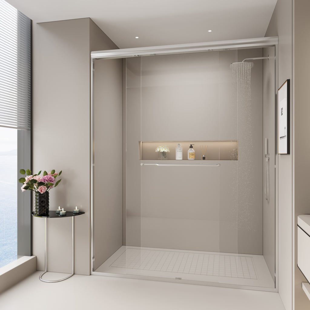 56–60 in. W x 72 in. H Semi-Frameless Double Sliding Shower Door, 1/4" Tempered Glass, Chrome