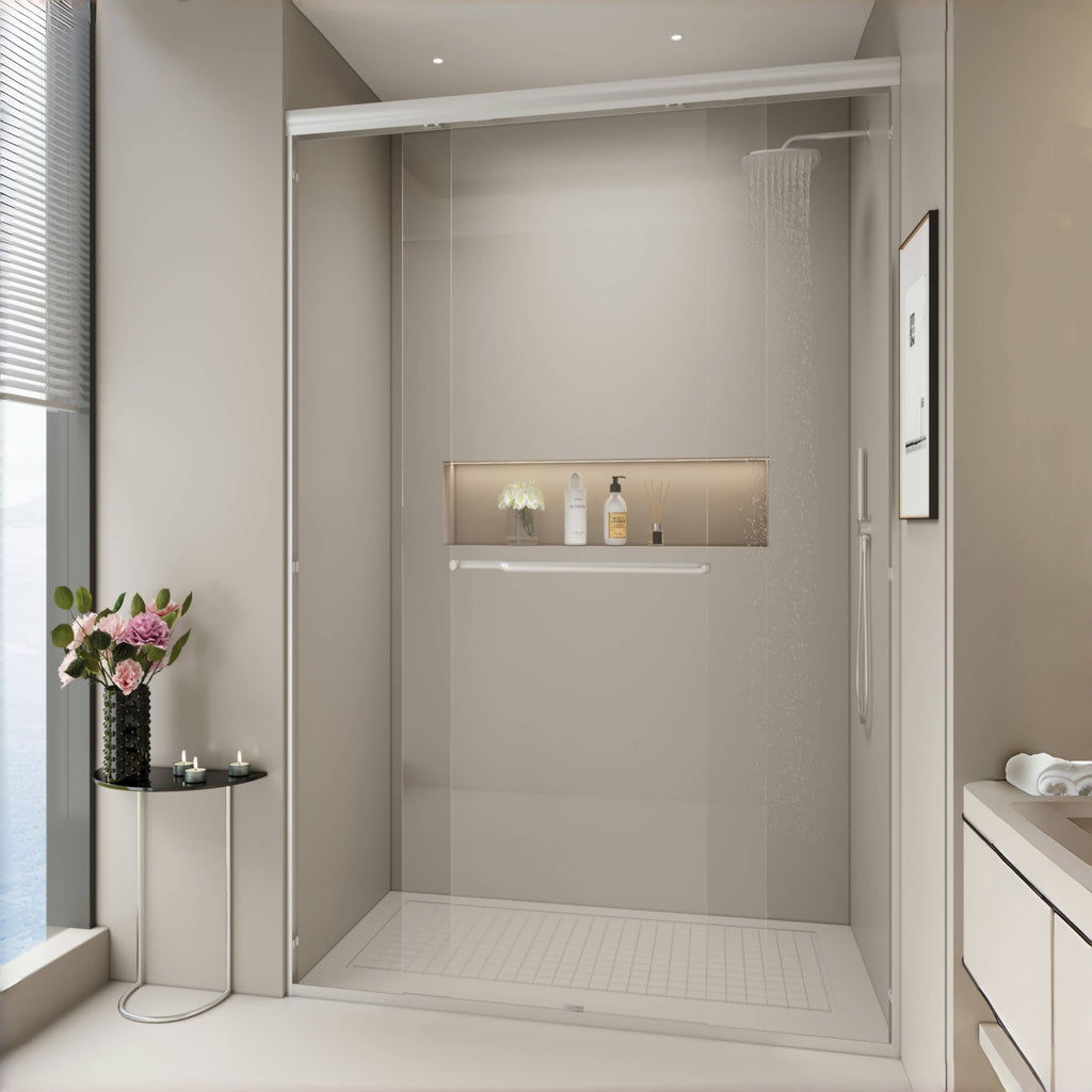 44–48" W x 72" H Double Sliding Semi-Frameless Shower Door, 1/4" Tempered Glass, Brushed Nickel