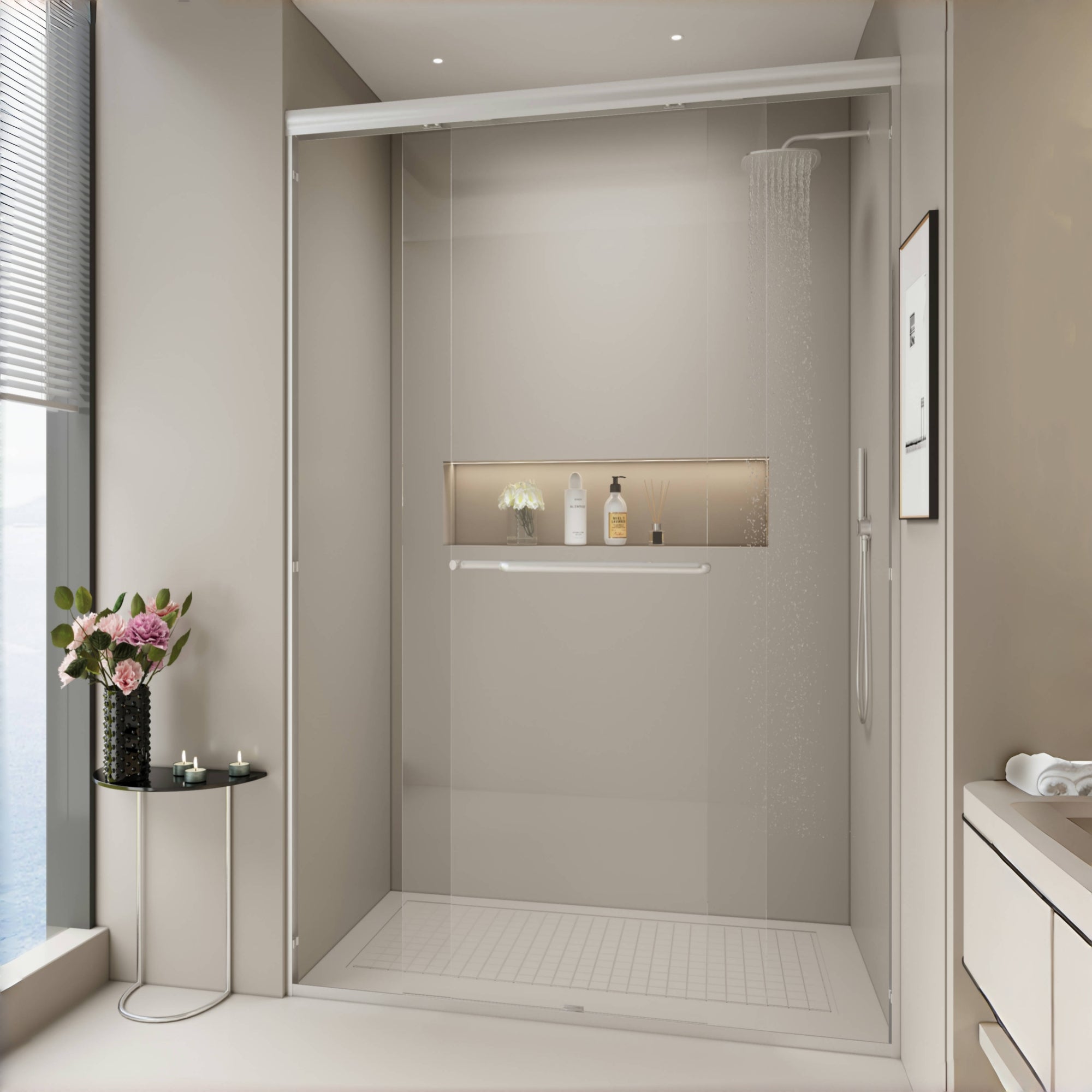 44–48" W x 72" H Double Sliding Semi-Frameless Shower Door, 1/4" Tempered Glass, Brushed Nickel