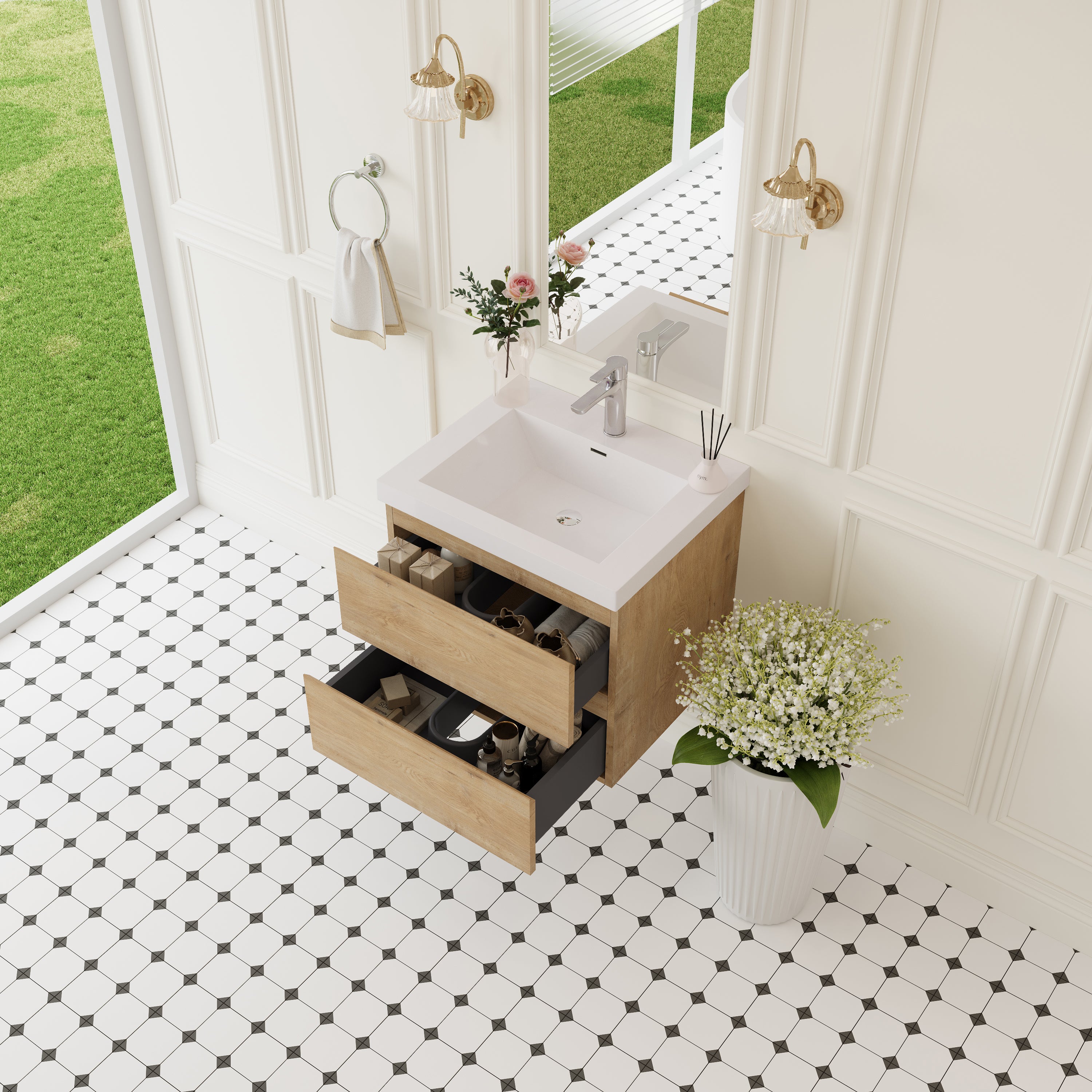 24" Angela - Floating Bathroom Vanity Natural Oak