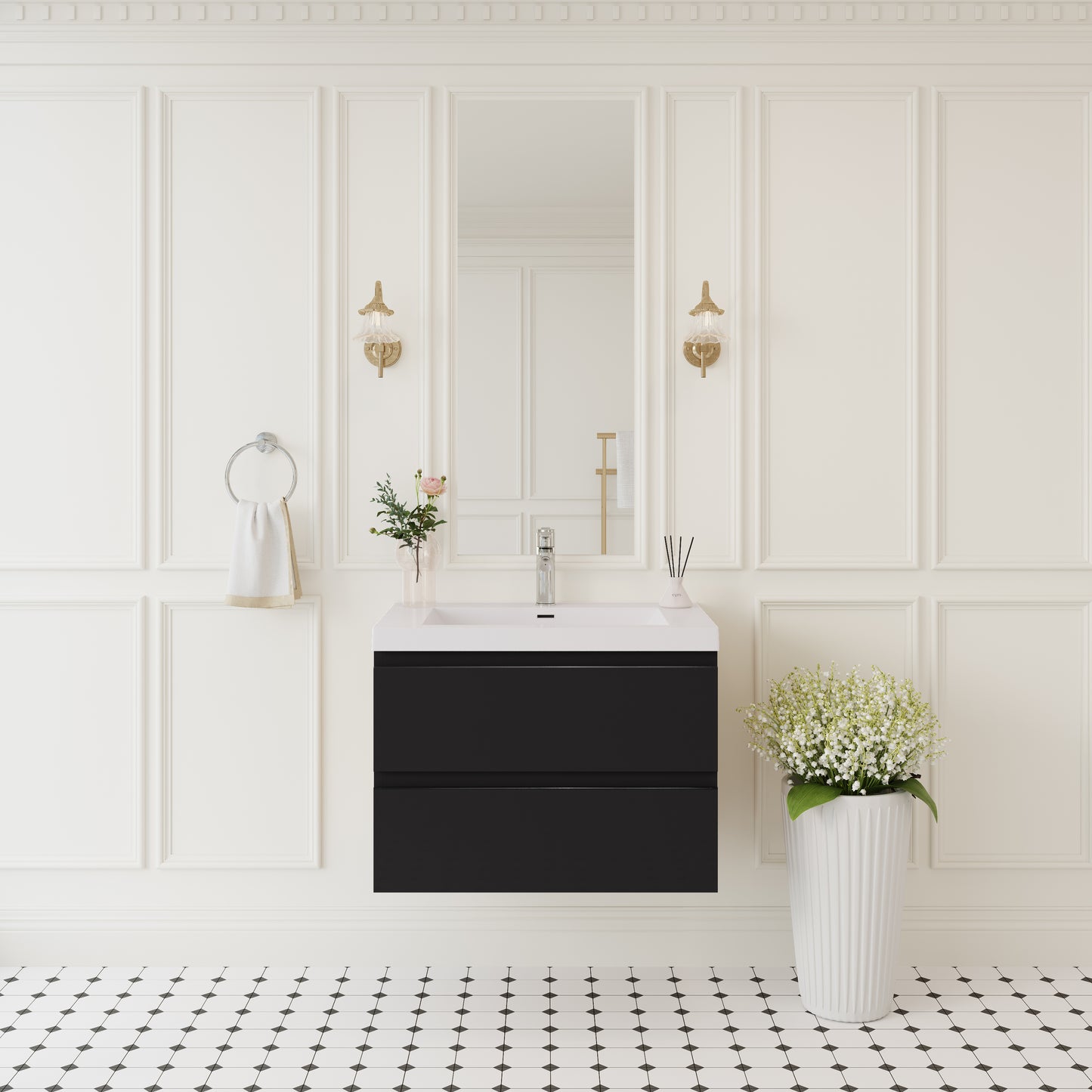 30" Angela - Floating Bathroom Vanity Glossy Black