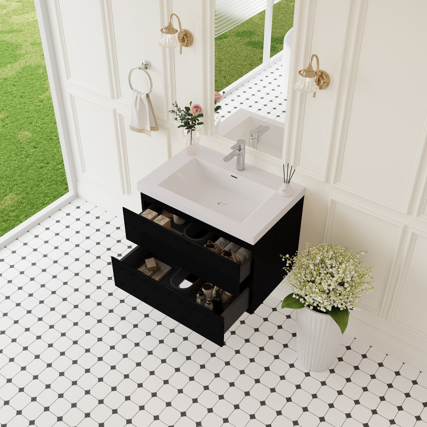 30" Angela - Floating Bathroom Vanity Glossy Black