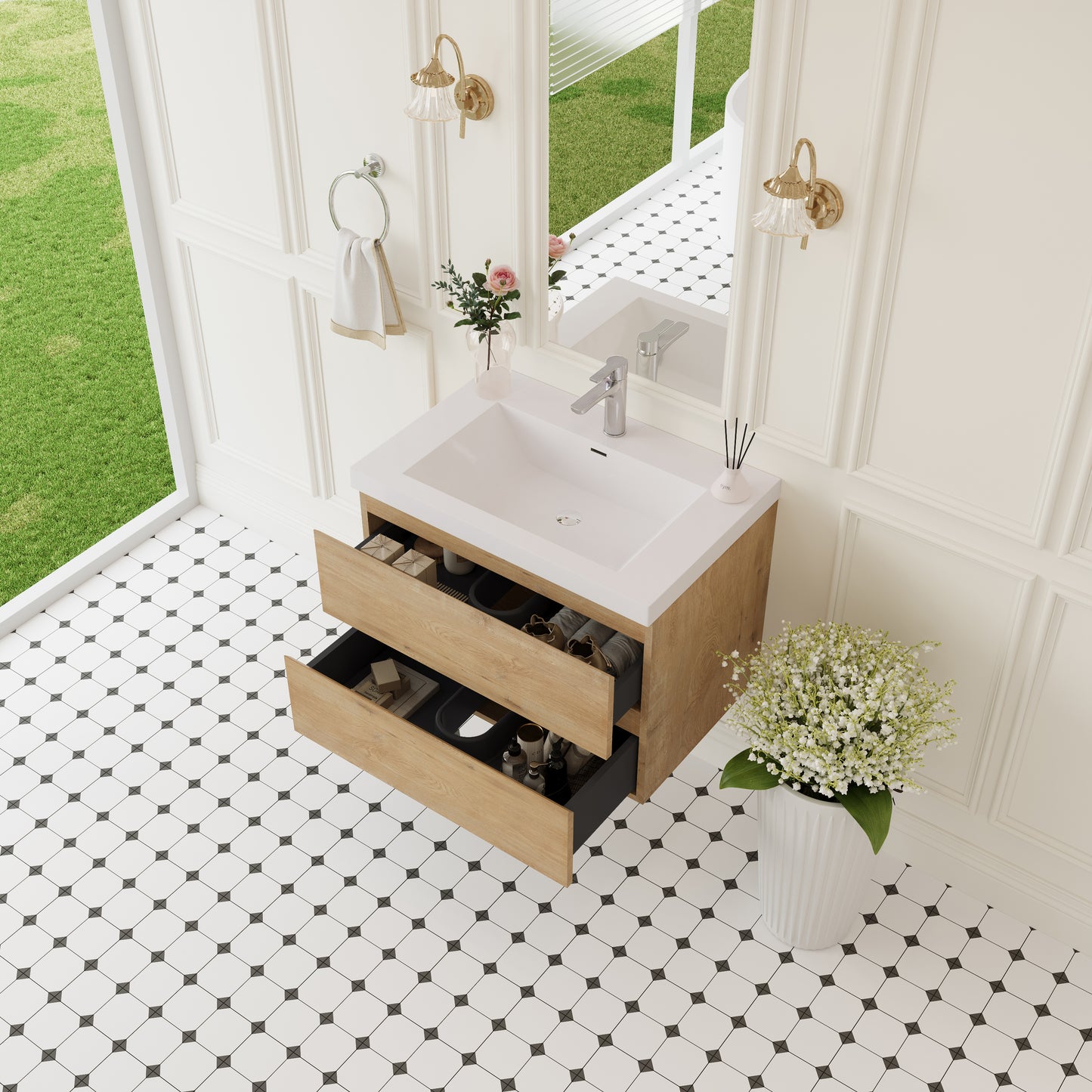 30" Angela - Floating Bathroom Vanity Natural Oak