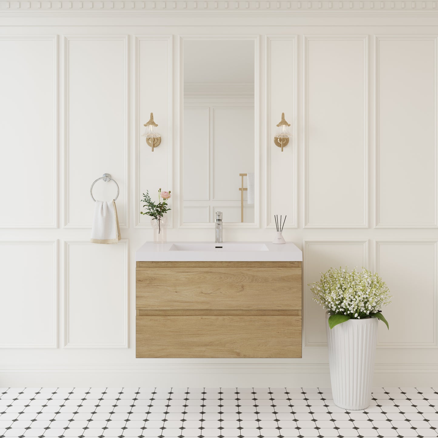 36" Angela - Floating Bathroom Vanity Natural Oak