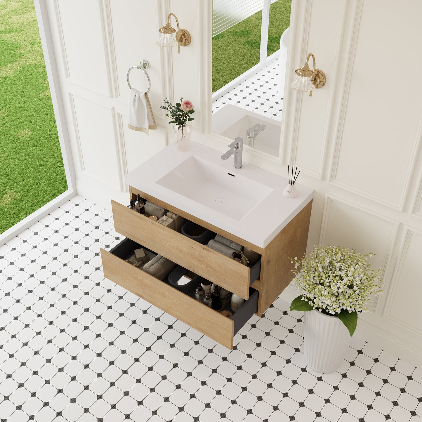 36" Angela - Floating Bathroom Vanity Natural Oak