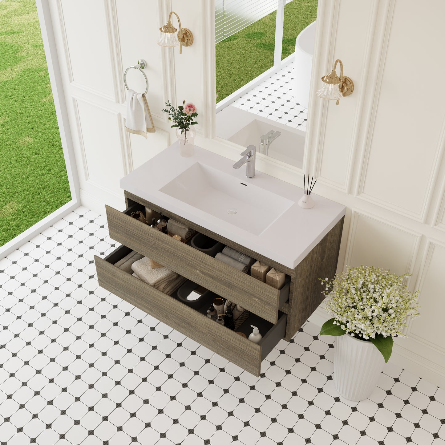42" Angela - Floating Bathroom Vanity Ash Grey