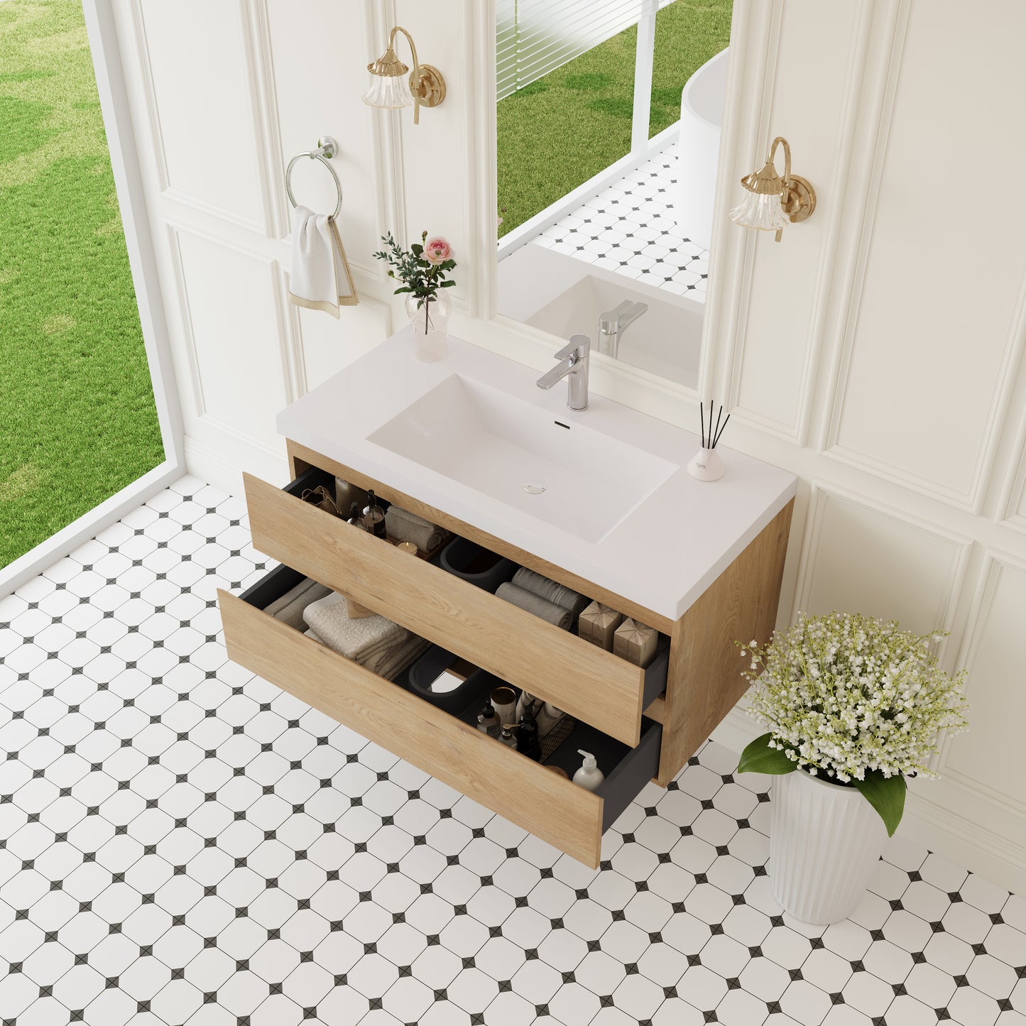 42" Angela - Floating Bathroom Vanity Natural Oak