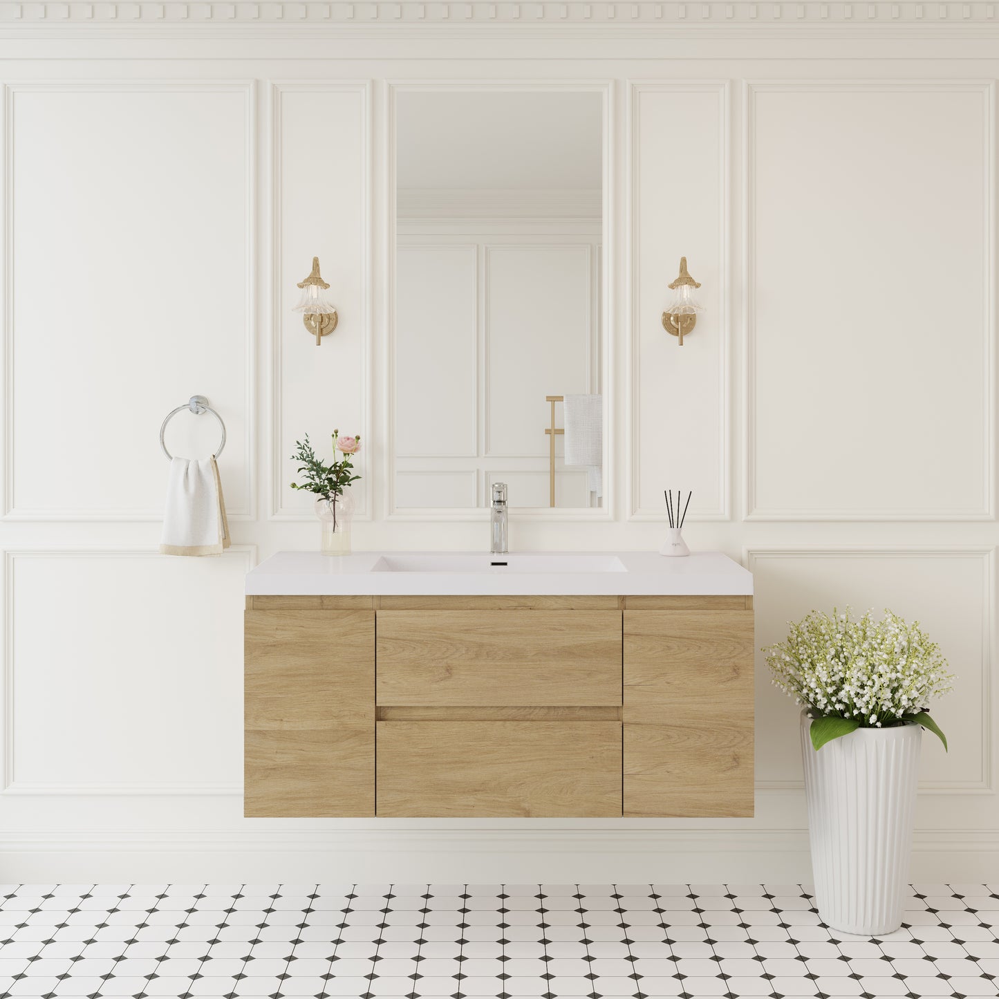 48" Angela - Floating Bathroom Vanity Natural Oak