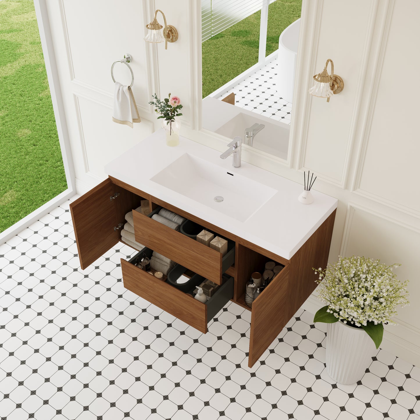 48" Angela - Floating Bathroom Vanity Honey Gold Walnut