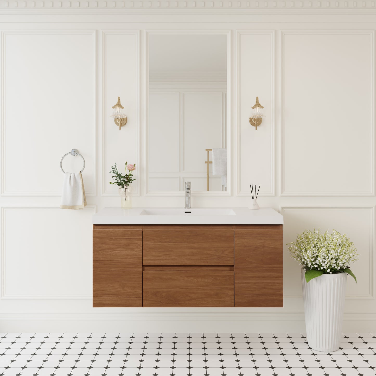 48" Angela - Floating Bathroom Vanity Honey Gold Walnut