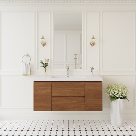 48" Angela - Floating Bathroom Vanity Honey Gold Walnut